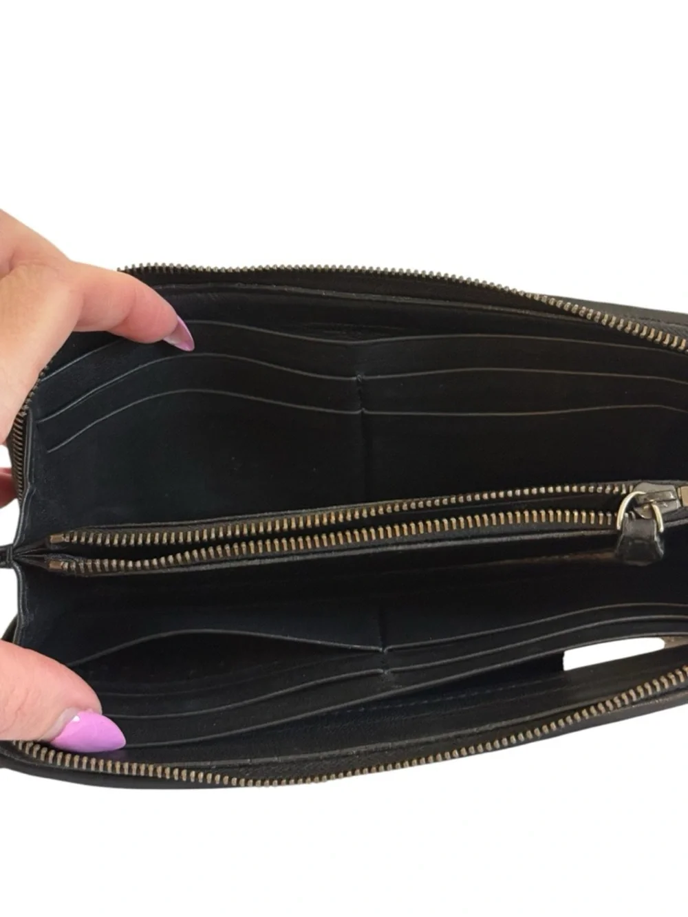 Bottega Veneta Zip Around Wallet Intrecciato‎ Stud Detail Black Leather Long